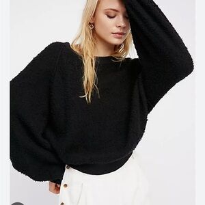 Free People Black Bouclé Crewneck Sweater